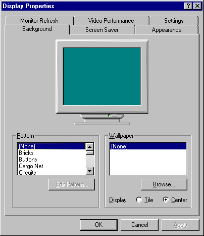Picture of the display dialog